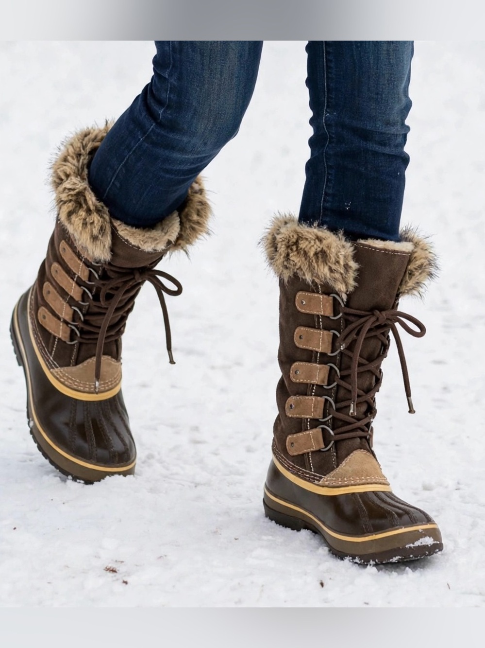Sorel -Joan of Arctic Brown and Tan Rain/Winter Boots with removable  Faux Fur.